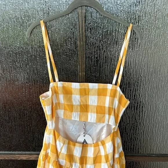 Autumn Adeigbo Lillian Gingham Cutout Midi Sundress in Yellow Gingham size 6